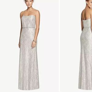 Size 8 silver on "oyster" metalliclace blouson special occasions dress NEW